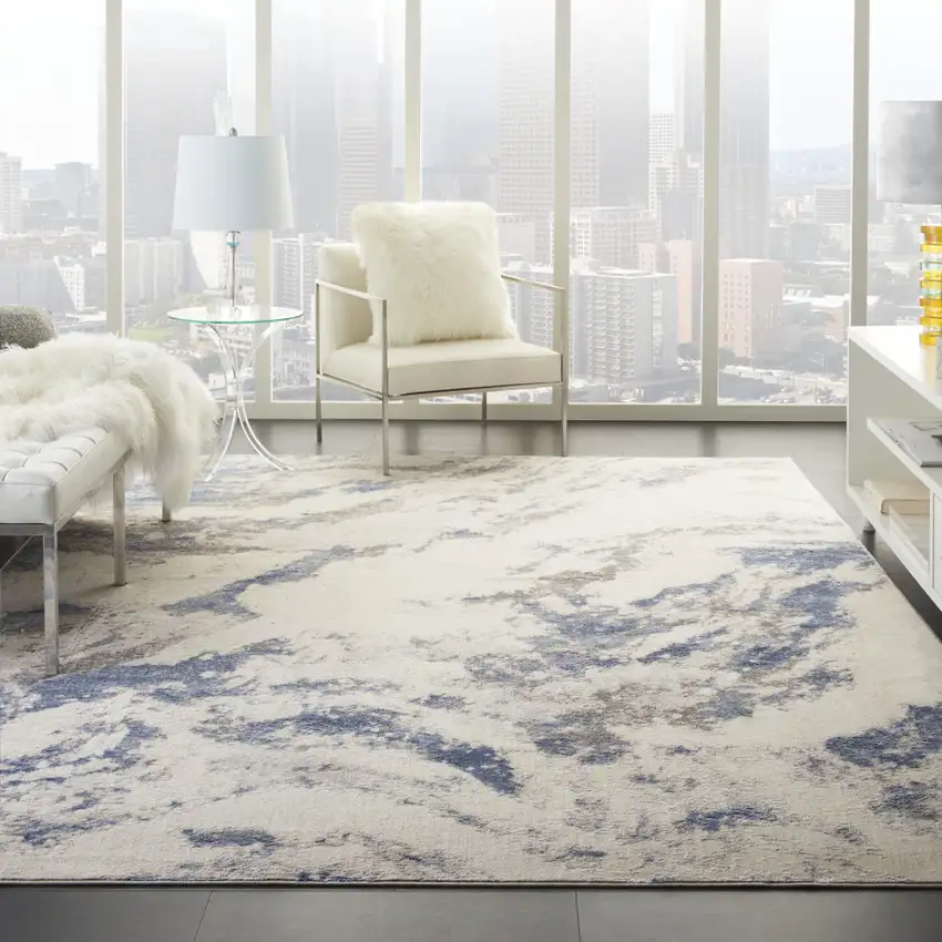 Ivory Blue And Gray Abstract Non Skid Area Rug Photo 3
