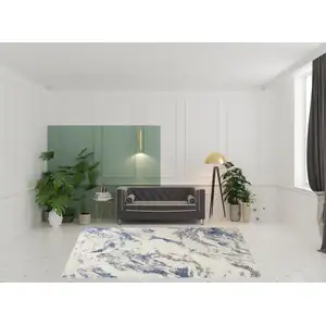 Photo of Ivory Blue And Gray Abstract Non Skid Area Rug