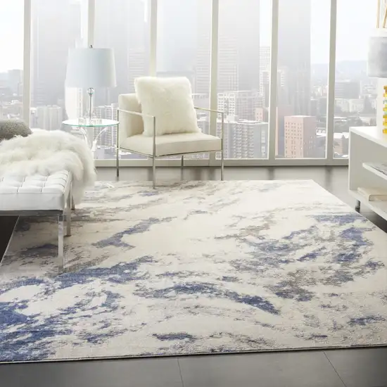 Ivory Blue And Gray Abstract Non Skid Area Rug Photo 5