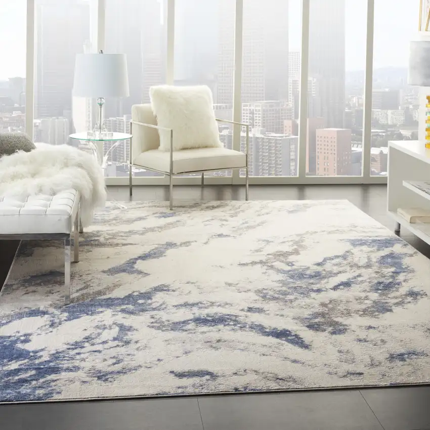 Ivory Blue And Gray Abstract Non Skid Area Rug Photo 5