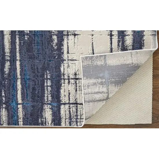 Ivory and Blue Abstract Power Loom Distressed Non Skid Area Rug Photo 5