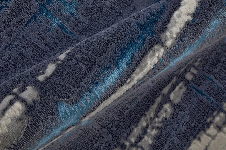 Ivory Blue And Gray Abstract Power Loom Distressed Area Rug Photo 2