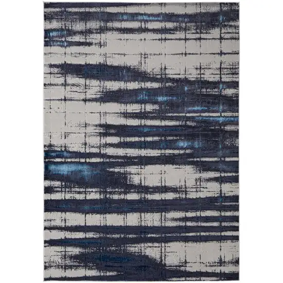Ivory and Blue Abstract Power Loom Distressed Non Skid Area Rug Photo 2