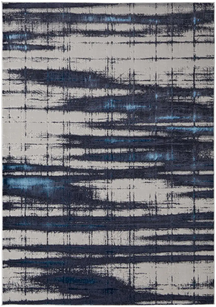 Ivory and Blue Abstract Power Loom Distressed Non Skid Area Rug Photo 2