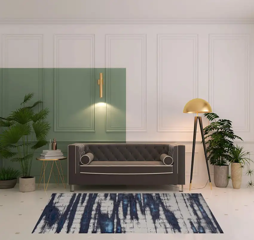 Ivory Blue And Gray Abstract Power Loom Distressed Area Rug Photo 2
