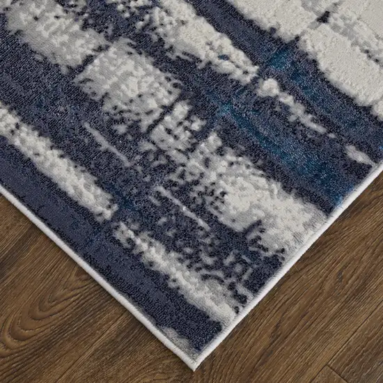 Ivory and Blue Abstract Power Loom Distressed Non Skid Area Rug Photo 4