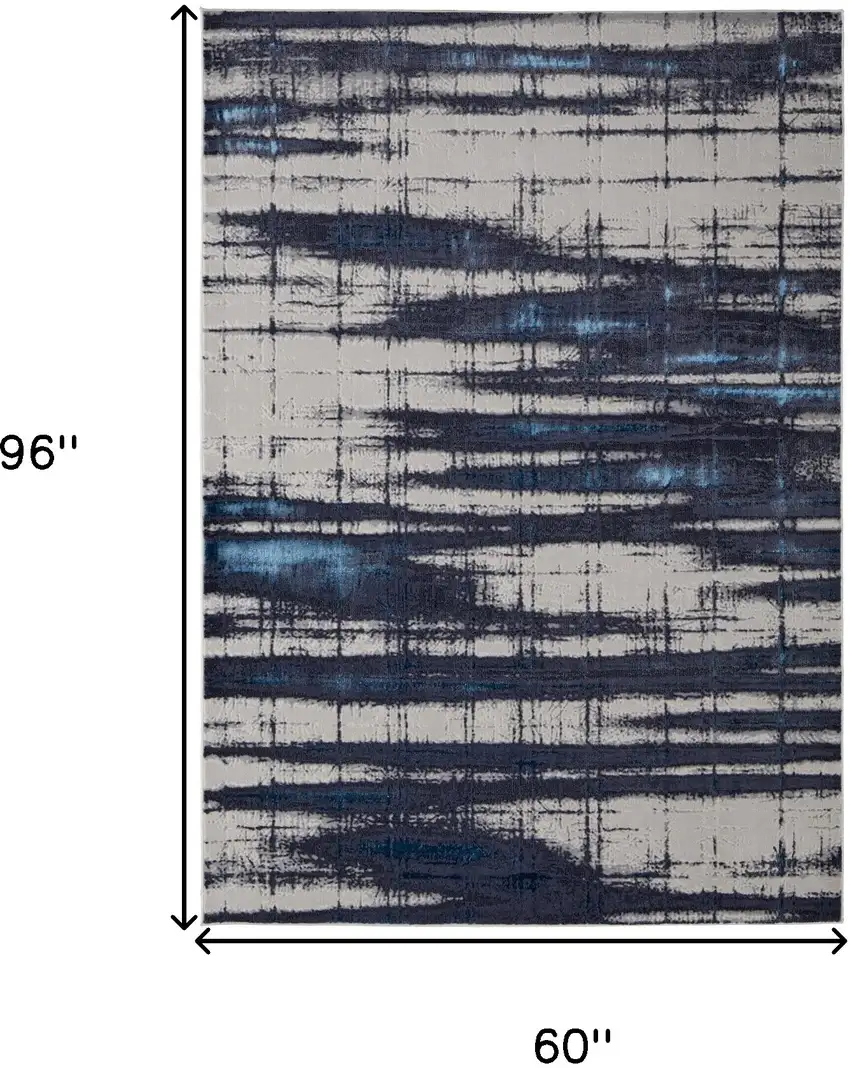 Ivory and Blue Abstract Power Loom Distressed Non Skid Area Rug Photo 3