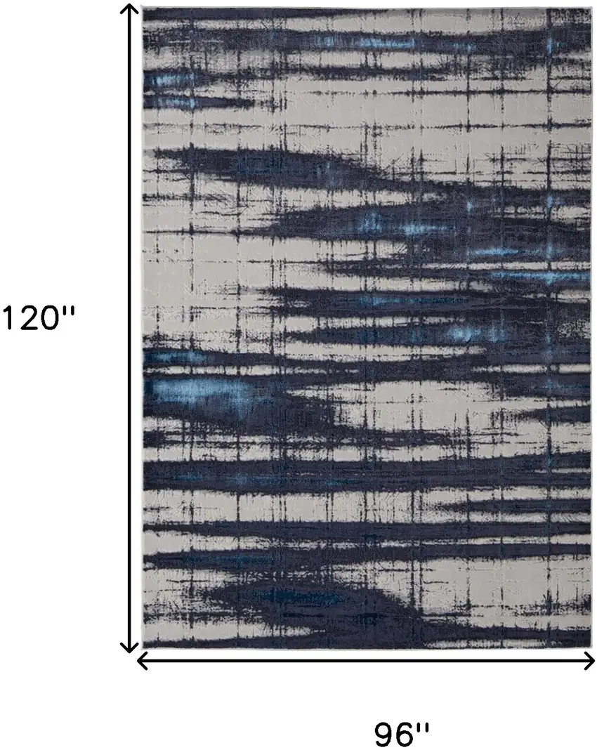 Ivory and Blue Abstract Power Loom Distressed Non Skid Area Rug Photo 3