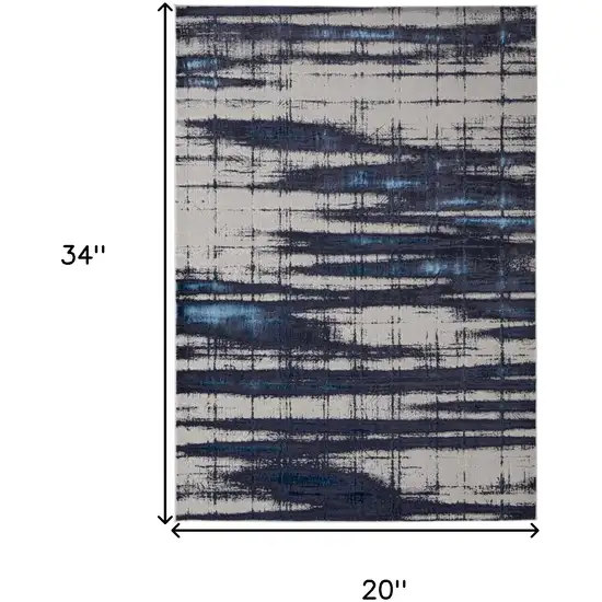 Ivory Blue And Gray Abstract Power Loom Distressed Area Rug Photo 3