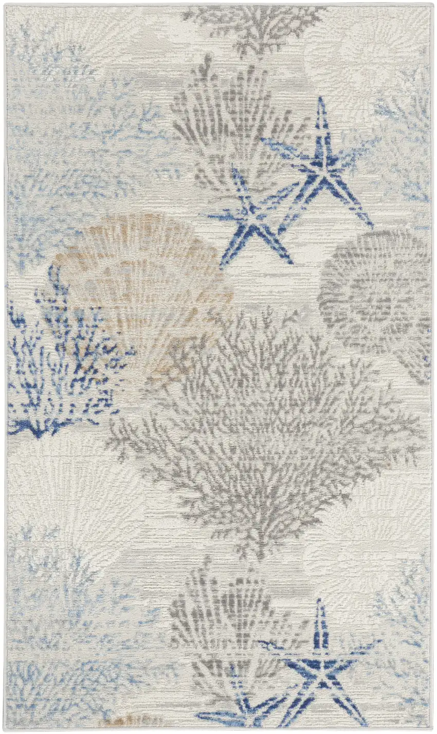 Ivory Blue And Gray Area Rug Photo 3