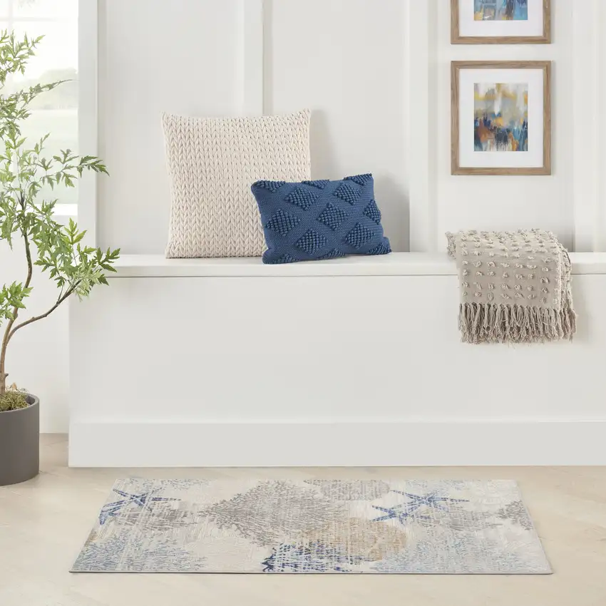 Ivory Blue And Gray Area Rug Photo 4