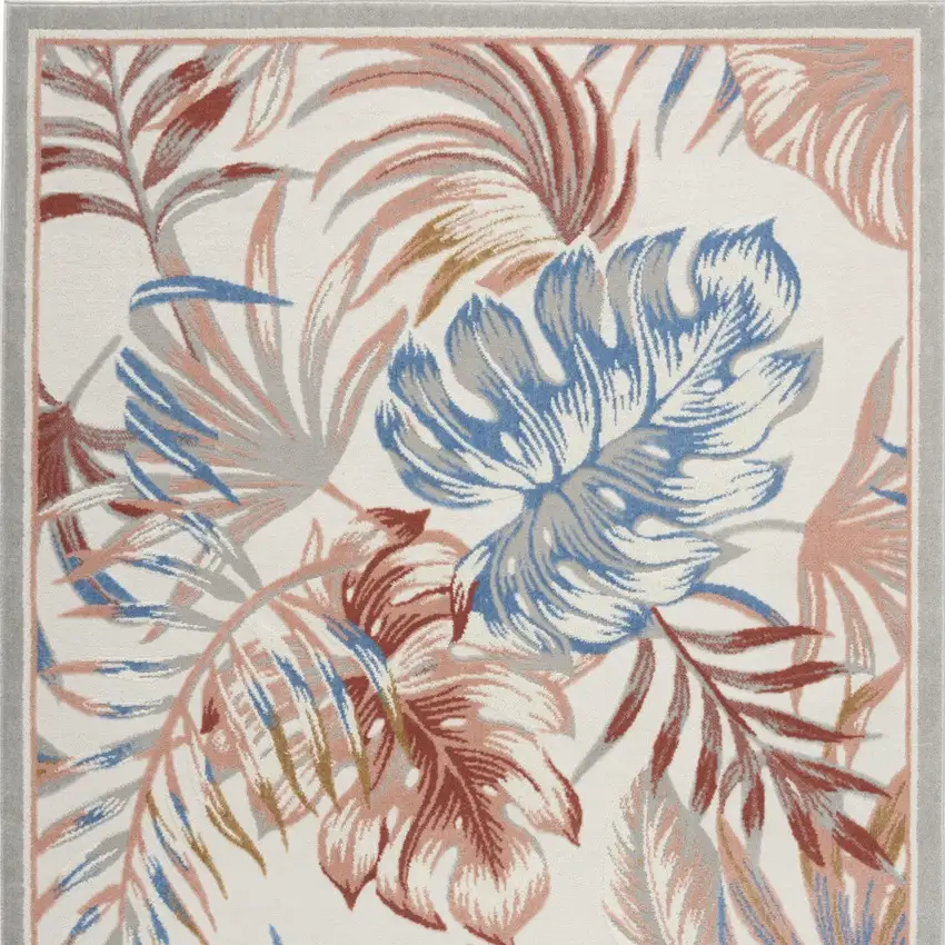 Ivory Blue And Gray Botanical Leaves Area Rug Photo 7