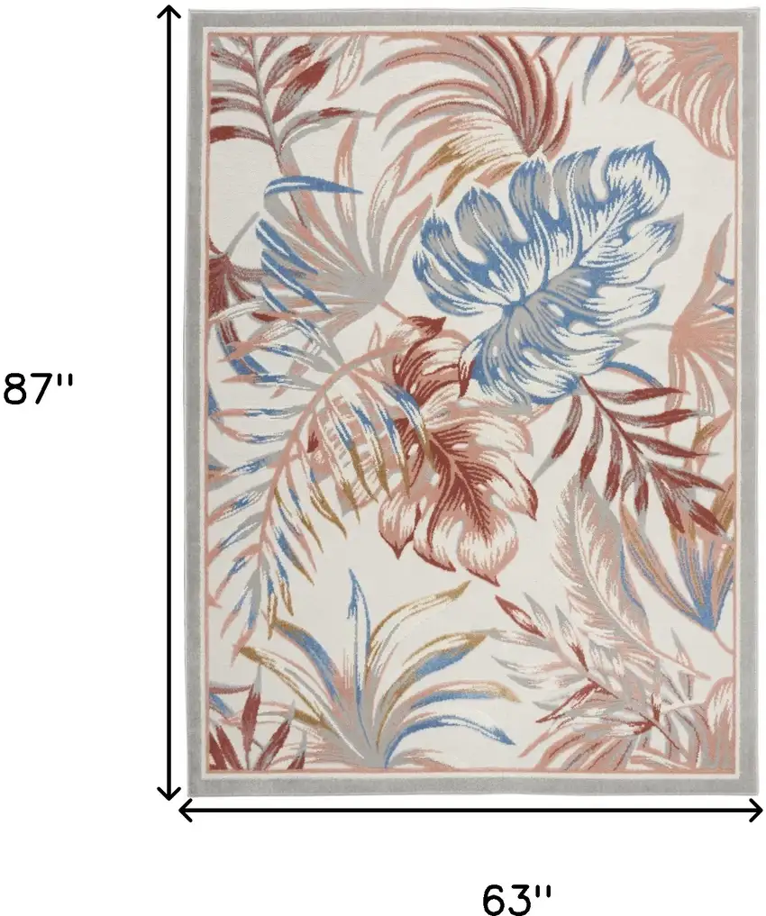 Ivory Blue And Gray Botanical Leaves Area Rug Photo 3