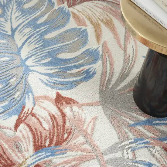 Ivory Blue And Gray Botanical Leaves Area Rug Photo 9