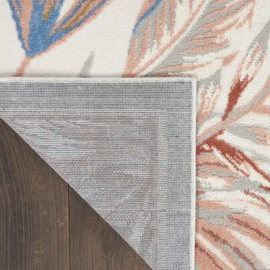 Ivory Blue And Gray Botanical Leaves Area Rug Photo 8