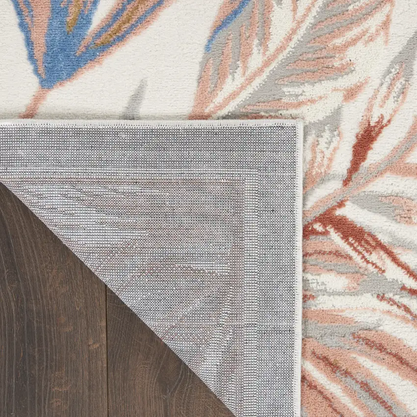 Ivory Blue And Gray Botanical Leaves Area Rug Photo 8