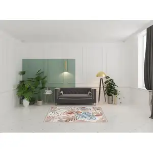 Photo of Ivory Blue And Gray Botanical Leaves Area Rug