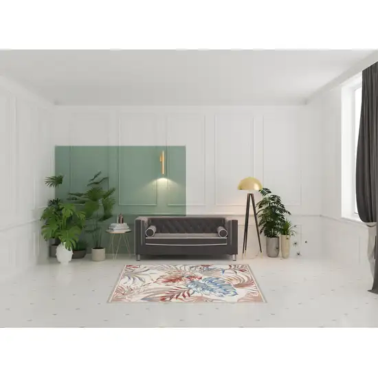 Ivory Blue And Gray Botanical Leaves Area Rug Photo 1