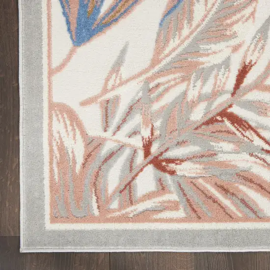 Ivory Blue And Gray Botanical Leaves Area Rug Photo 9