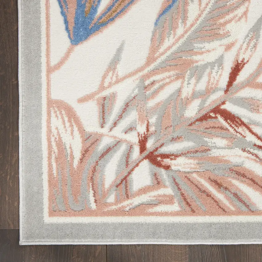 Ivory Blue And Gray Botanical Leaves Area Rug Photo 9