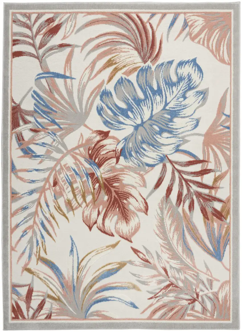 Ivory Blue And Gray Botanical Leaves Area Rug Photo 2