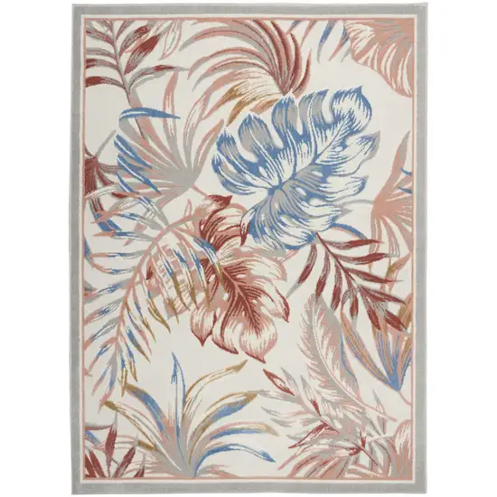 Ivory Blue And Gray Botanical Leaves Area Rug Photo 2