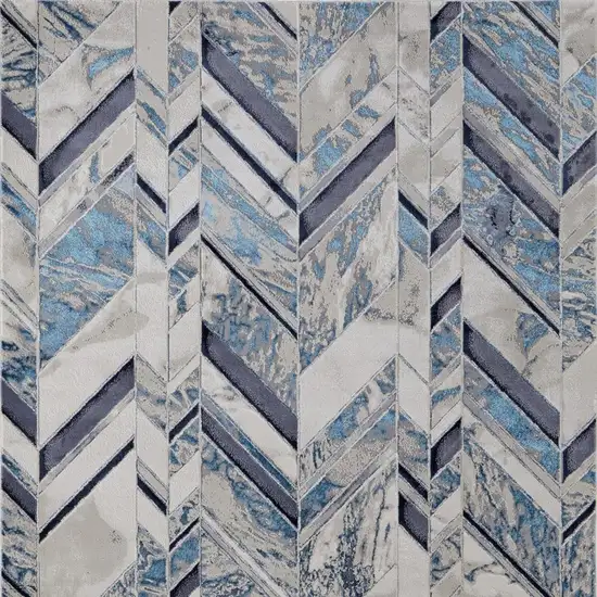 Ivory Blue And Gray Chevron Power Loom Distressed Area Rug Photo 5