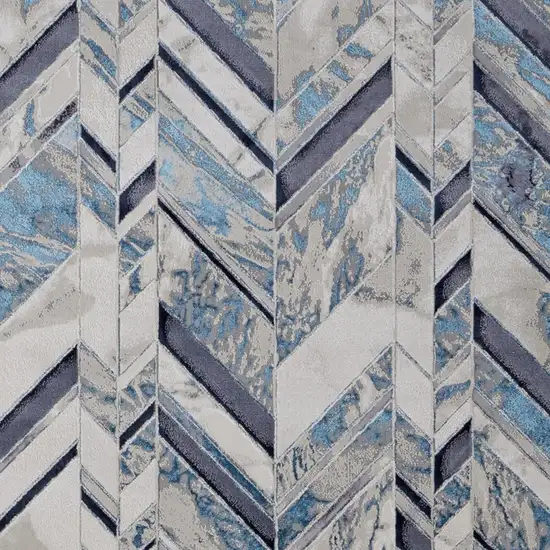 Ivory Blue And Gray Chevron Power Loom Distressed Area Rug Photo 4