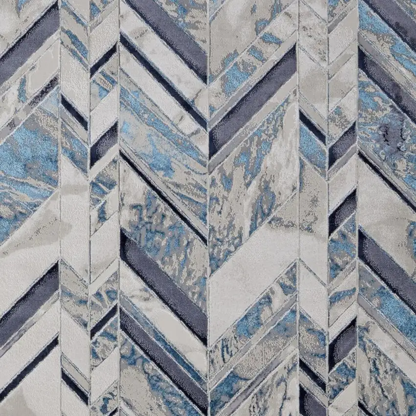 Ivory Blue And Gray Chevron Power Loom Distressed Area Rug Photo 4