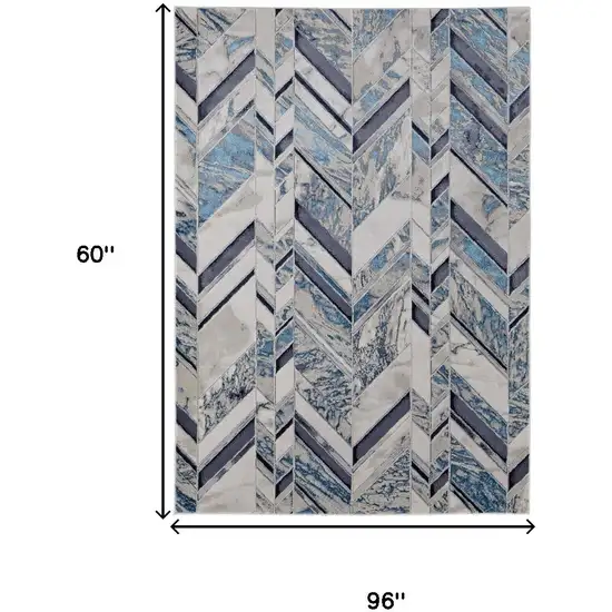 Ivory Blue And Gray Chevron Power Loom Distressed Area Rug Photo 3