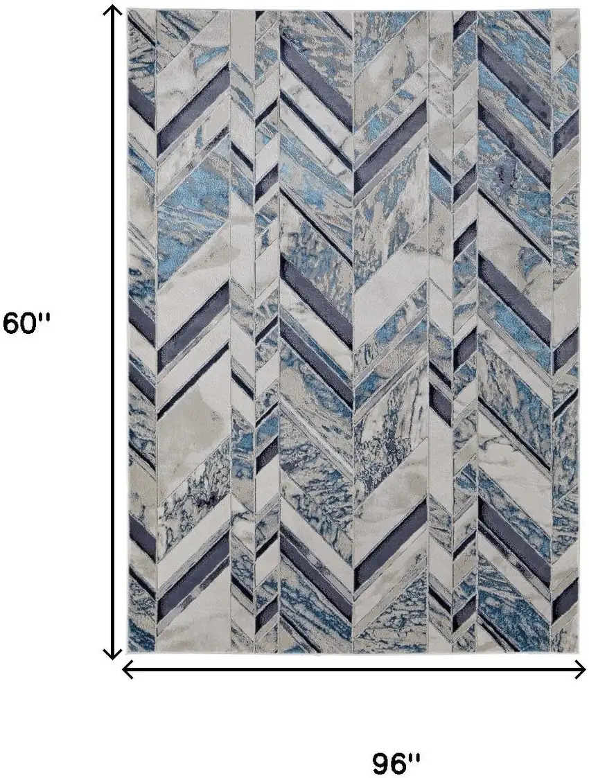 Ivory Blue And Gray Chevron Power Loom Distressed Area Rug Photo 3