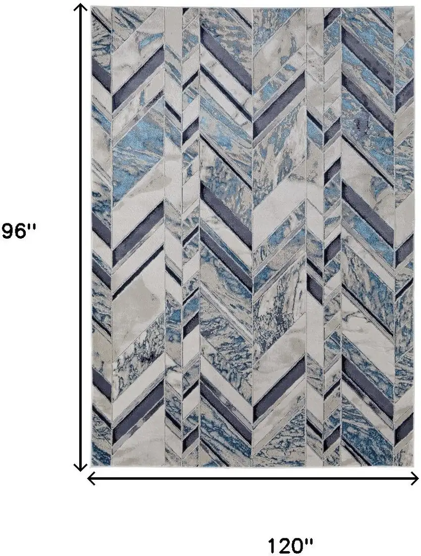 Ivory Blue And Gray Chevron Power Loom Distressed Area Rug Photo 7
