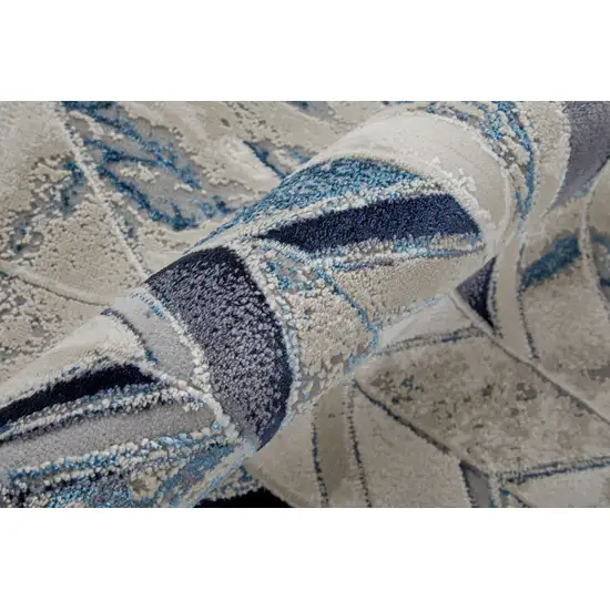 Ivory Blue And Gray Chevron Power Loom Distressed Area Rug Photo 9