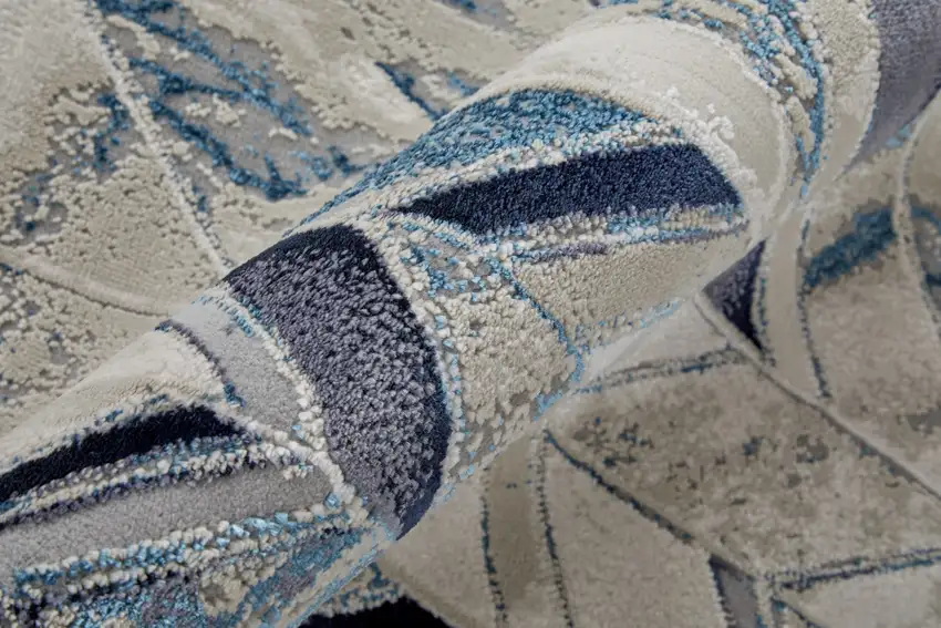 Ivory Blue And Gray Chevron Power Loom Distressed Area Rug Photo 9