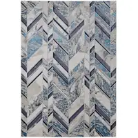 Photo of Ivory Blue And Gray Chevron Power Loom Distressed Area Rug