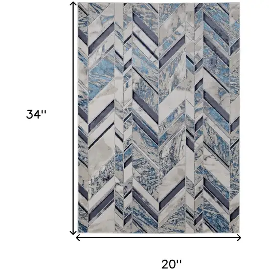 Ivory Blue And Gray Chevron Power Loom Distressed Area Rug Photo 3
