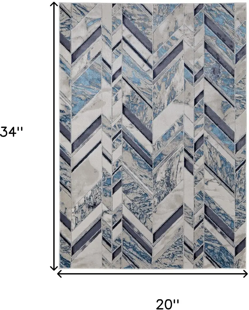 Ivory Blue And Gray Chevron Power Loom Distressed Area Rug Photo 3