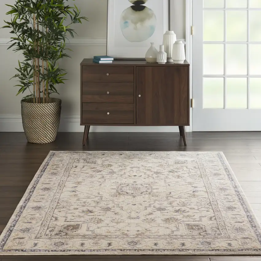 Ivory Blue And Gray Floral Area Rug Photo 3