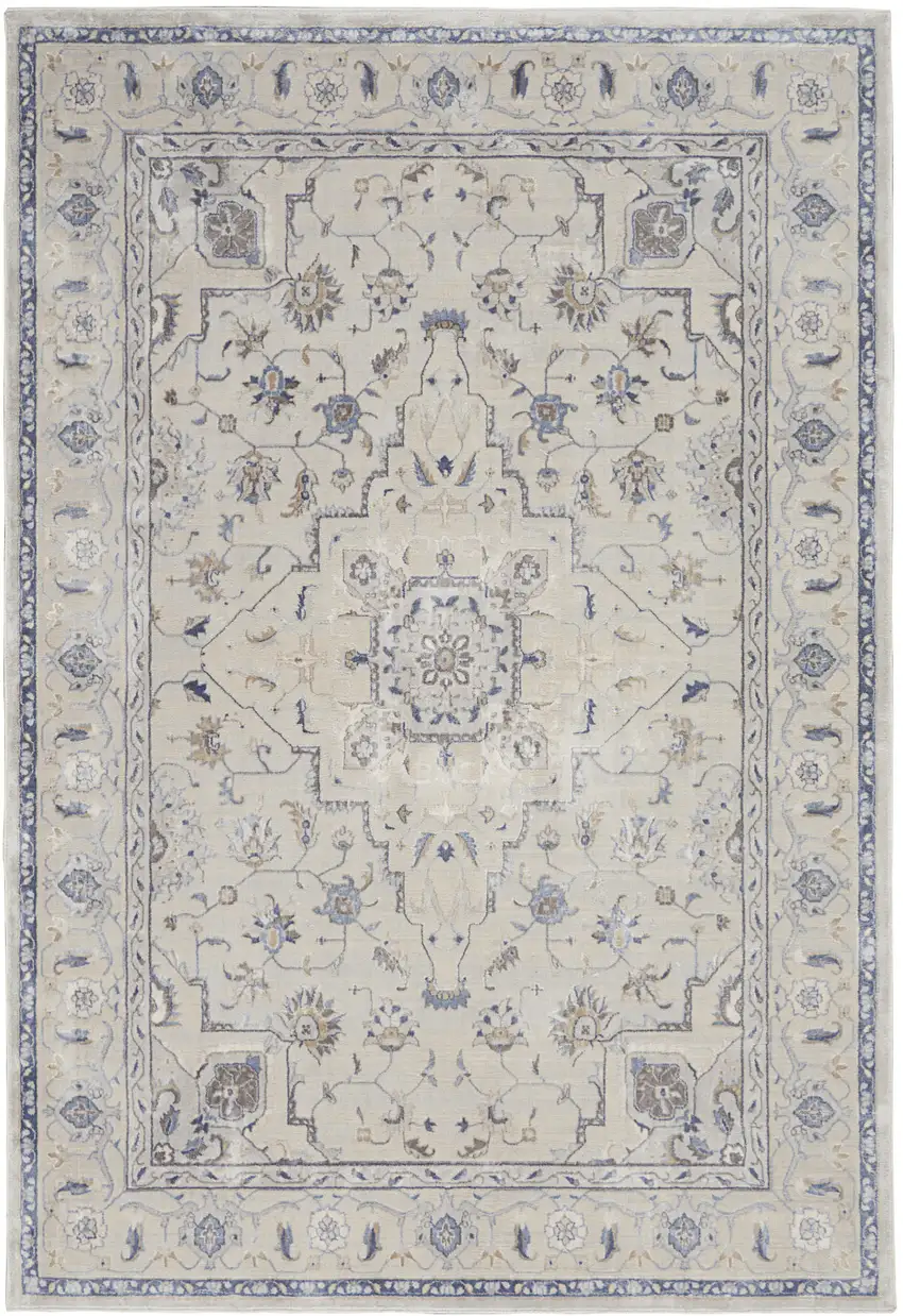 Ivory Blue And Gray Floral Area Rug Photo 5