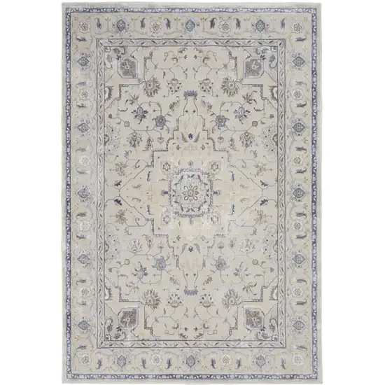 Ivory Blue And Gray Floral Area Rug Photo 5