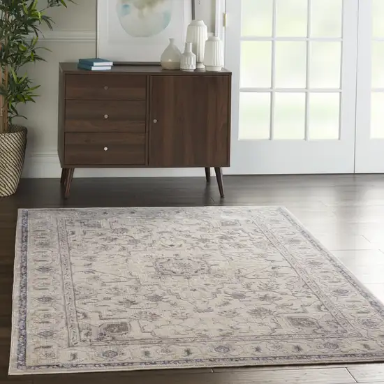 Ivory Blue And Gray Floral Area Rug Photo 4