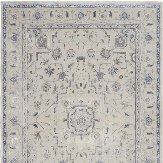Ivory Blue And Gray Floral Area Rug Photo 6