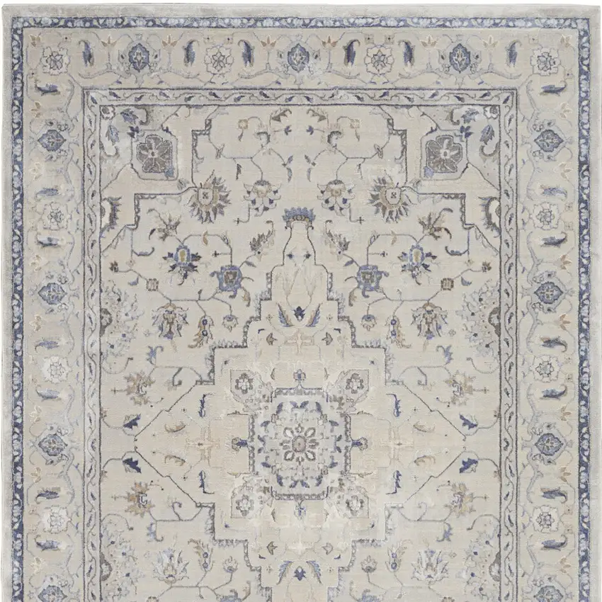 Ivory Blue And Gray Floral Area Rug Photo 6