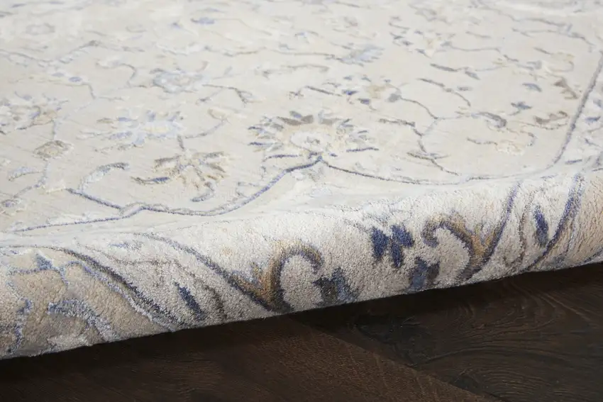 Ivory Blue And Gray Floral Area Rug Photo 8