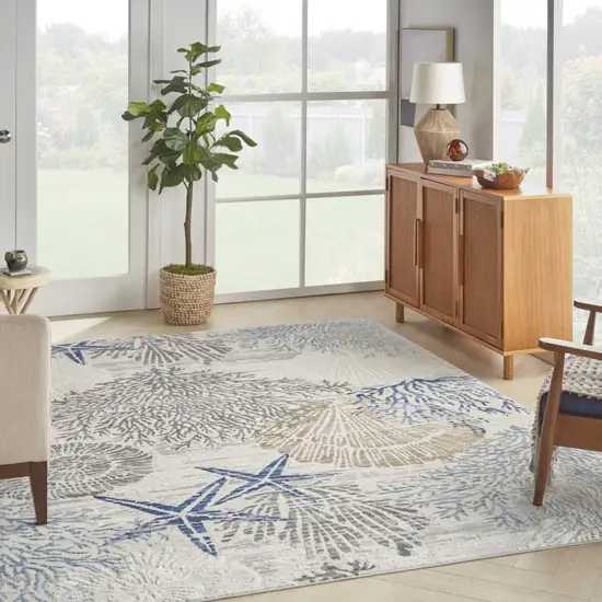 Ivory Blue And Gray Floral Non Skid Area Rug Photo 4