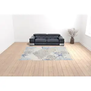 Photo of Ivory Blue And Gray Floral Non Skid Area Rug
