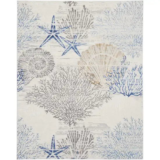 Ivory Blue And Gray Floral Non Skid Area Rug Photo 2