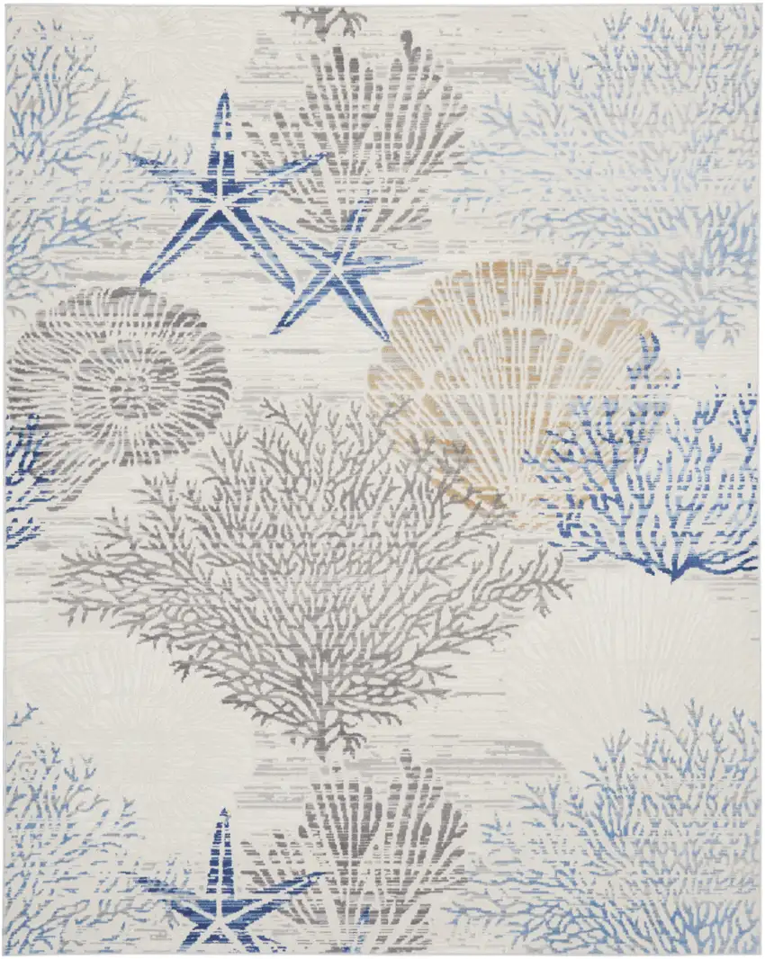 Ivory Blue And Gray Floral Non Skid Area Rug Photo 2