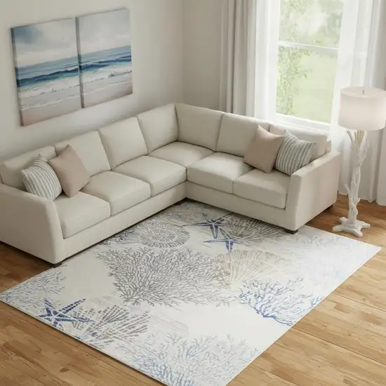 Ivory Blue And Gray Floral Non Skid Area Rug Photo 1