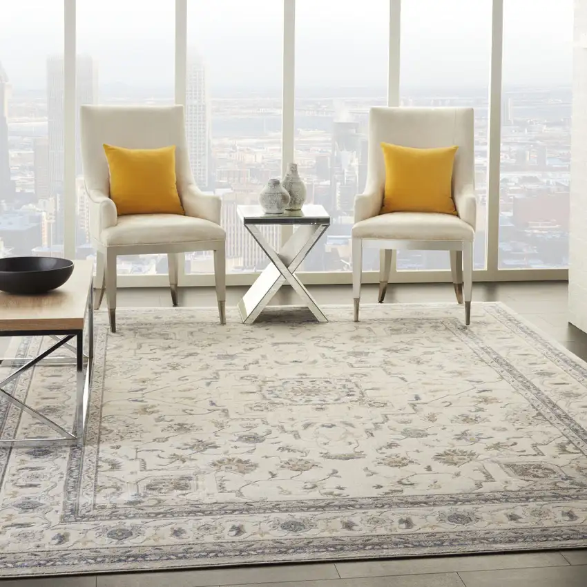Ivory Blue And Gray Floral Non Skid Area Rug Photo 4
